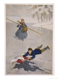 Amy Falls into the Ice But is Saved by Laurie with the Aid of a Hockey Stick Reproduction procédé giclée par Percy Tarrant