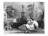 Girl in a White Dress with Flowers in Her Hair Reads in the Garden Beside an Elaborate Fountain Giclee Print by J.w. Steel