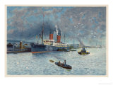 Liverpool Docks with the Cunard Liner Campania reproduction procédé giclée par Charles Wilkinson