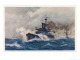 Warship of the Royal Navy Depicted at Speed in a Heavy Sea reproduction procédé giclée par Norman Wilkinson