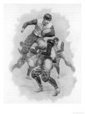 Young Player Leaps Through a Tackle Whilst Clutching the Ball reproduction procédé giclée par I.w. Tabes