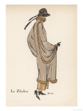 Suede Coat with Voluminous Sleeves and High Stand Collar Trimmed with Sable Fur Giclee Print
