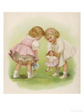 Two Very Small Girls Introduce Their Dolls to Each Other Giclee Print by Ida Waugh