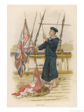 Barefoot Rating Signalling with Flags on Board a Warship of Her Majesty's Navy Giclee Print by W. Christian Symons