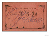 Entrance Ticket to the Casino at Monte Carlo reproduction procédé giclée