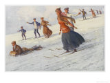 Descending the Slopes of Mount Kosciusko Australia, Some on Sledge Some on Ski Giclee Print by Percy F.s. Spence