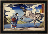 The Strong Woman, Okane, of Omi Province, Subduing a Wild Horse Affiches par Kuniyoshi 