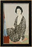A Beauty in a Black Kimono with White Hanabishi Patterns Seated Before a Mirror Affiche par Hashiguchi Goyo
