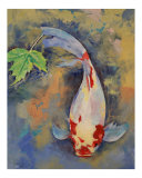 Koi with Japanese Maple Leaf Giclee Print by Michael Creese