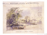 Guyana, Venezuela, Great Fall and Map, Vignette 1841 Giclee Print by Edward Goodall