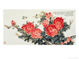 Birds by Peonies Lámina giclée por Wang Chingho