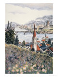 A Bridged River in Northern Europe Giclee-trykk av Lu Bisa A Bridged River in Northern Europe Giclee-trykk av Lu Bisa