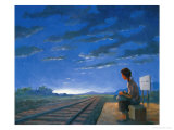 Waiting for Early Train Giclee Print by Wang Kae