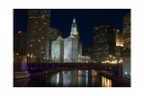 Chicago River at night Fotografie-Druck von Patrick  J. Warneka