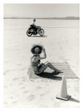 Salt Flat Motorcycle Pin up Poster Giclee Print by David Perry
