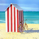 Candy Striped Beach Shack Print by Henri Deuil