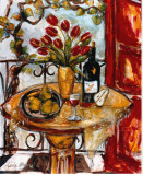 Still Life Wtih Blooming Red Tulips Stretched Canvas Print by Nicole Etienne
