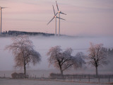 Wind Generators Stand on the Ridge of the Eifel Region Mountains Near Hallschlag, Germany Photographic Print