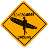 Longboarder Crossing Tin Sign