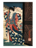 An Oiran with a Paper Kerchief in Her Mouth Advances Toward the Left Posters par Yoshitoshi Taiso