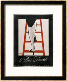 Woman in a Pair of Black Mules and Seamed Stockings Disappears up a Red Ladder Prints