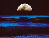 Contemplation Ocean and Moon Motivational Art Print Poster Posters