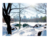 Central Park Snow, Lake and Manhattan Skyline Giclee Print by New Yorkled
