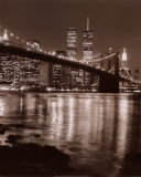 Night View of Brooklyn Bridge and Manhattan Skyline Posters by Christopher Bliss
