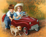 Enfant et chiot Affiches par David Lindsley