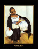 Mädchen in Blau und Weiß Poster von Diego Rivera