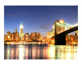 Lower Manhattan's Brooklyn Bridge and Woolworth Building Giclée-tryk af New Yorkled Lower Manhattan's Brooklyn Bridge and Woolworth Building Giclée-tryk af New Yorkled
