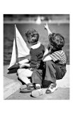Two Boys with Sail Boat Giclee Print Two Boys with Sail Boat Giclee Print