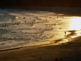 The Setting Sun Illuminates Surfers and Swimmers on Bondi Beach, Sydney, Australia Photographic Print by Glenn Beanland