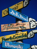 Sign Pointing to Famous Surfing Spots from Around the World, Pichilemu, Chile Photographic Print by Paul Kennedy