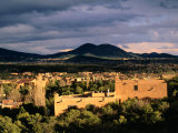 Buildings with Mountain in Distance, Santa Fe, U.S.A., Photographic Print
