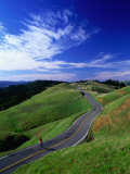 Bicycle Rider on Long and Winding Road, Mount Tamalpais, California, USA Photographic Print by Thomas Winz