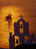 Sailing Ship and Church Bells at Sunset, Greece Photographie par Izzet Keribar