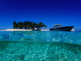Dive Boats off Island, South Water Caye, Stann Creek, Belize Photographic Print by Mark Webster