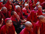 Nuns and Monks at Dalai Lama Sermon in Choglamsar, Ladakh, India Photographie par Richard I'Anson