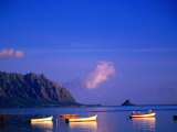 Boats on Kanehoe Bay with Chinaman's Hat in the Distance, Kaneohe, U.S.A. Photographic Print by Ann Cecil