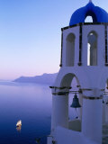 Church Belltower Tower and Yacht at Sea Below, Oia, Santorini Island, Southern Aegean, Greece Photographic Print by Christopher Groenhout