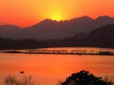 Sunset Over West Lake in Hangzhou, Hangzhou, Zhejiang, China Photographic Print by Keren Su