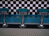 Stools at Classic Diner with Checkerboard Tiling, New Mexico, USA Fotografie-Druck von Ralph Lee Hopkins