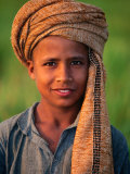Boy with Orange Turban, Looking at Camera, Afghanistan Photographic Print by Stephane Victor