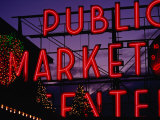 Pike Place Market Neon Sign, Seattle, Washington, USA Photographic Print by Lawrence Worcester