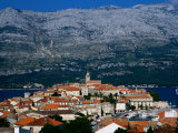 Island Town with Mountain Backdrop, Korcula, Croatia Photographic Print by Wayne Walton
