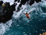 Clavadista (Cliff Diver) Jumping into Canal, Acapulco, Guerrero, Mexico Photographic Print by John Neubauer