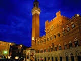 Imposing Torre Del Mangia and Palazzo Pubblico by Night, Siena, Tuscany, Italy Photographic Print by Glenn Beanland