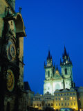 Trinity Church at Night Behind Town Hall and Astronomical Clock, Prague, Czech Republic Photographic Print by Richard Nebesky