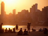 Sunset on Chowpatty Beach, Mumbai, Maharashtra, India Photographic Print by Greg Elms